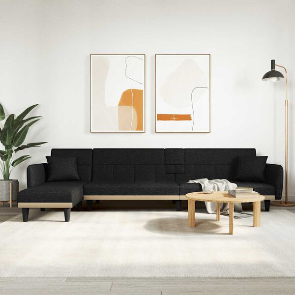 vidaXL Canap&eacute;-lit en forme de L noir 275x140x70 cm tissu