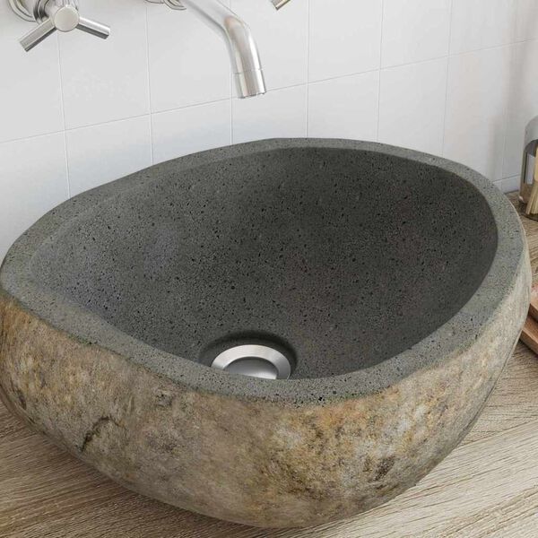 vidaXL Lavabo Gris clair (38-45) x (30-35) x 15 cm Pierre de Rivi&egrave;re