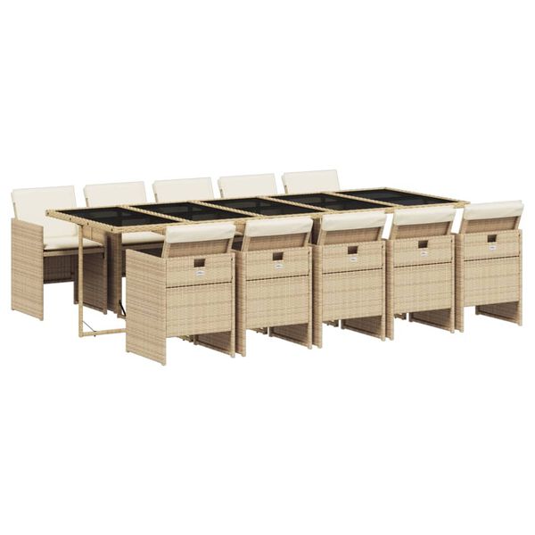 vidaXL Ensemble &agrave; manger de jardin et coussins 11 pcs beige poly rotin