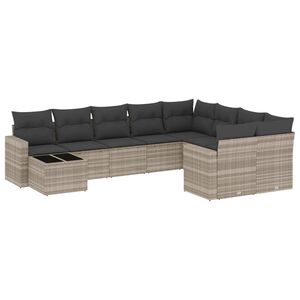 vidaXL Salon de jardin avec coussins 10 pcs gris clair r&eacute;sine tress&eacute;e
