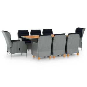 vidaXL Ensemble &agrave; manger 9 pcs avec coussins r&eacute;sine tress&eacute;e gris clair