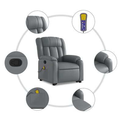 vidaXL Fauteuil inclinable de massage Gris Similicuir