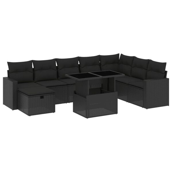 vidaXL Salon de jardin 9 pcs avec coussins noir r&eacute;sine tress&eacute;e