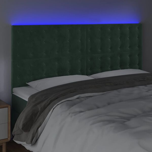 vidaXL T&ecirc;te de lit &agrave; LED Vert fonc&eacute; 200x5x118/128 cm Velours