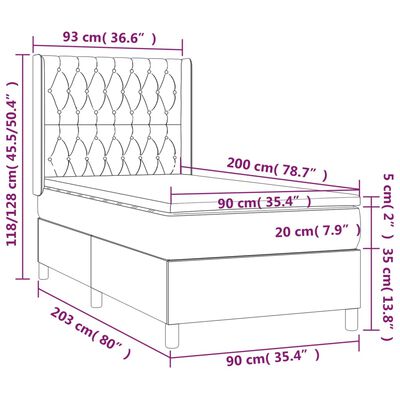 vidaXL Sommier à lattes de lit avec matelas Gris clair 90x200 cm Tissu