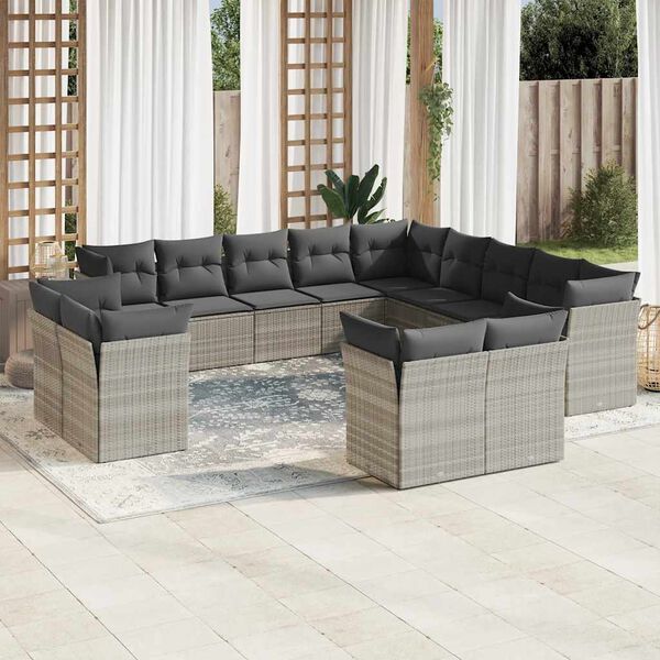 vidaXL Salon de jardin avec coussins 13 pcs gris clair r&eacute;sine tress&eacute;e