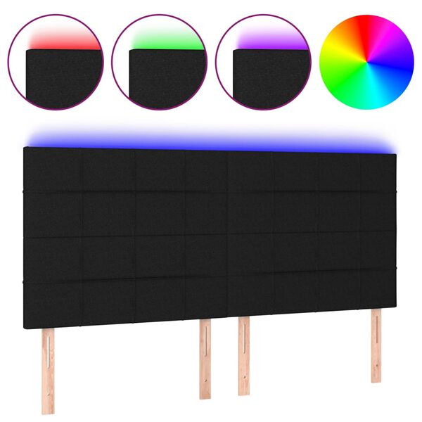 vidaXL T&ecirc;te de lit &agrave; LED Noir 200x5x118/128 cm Tissu