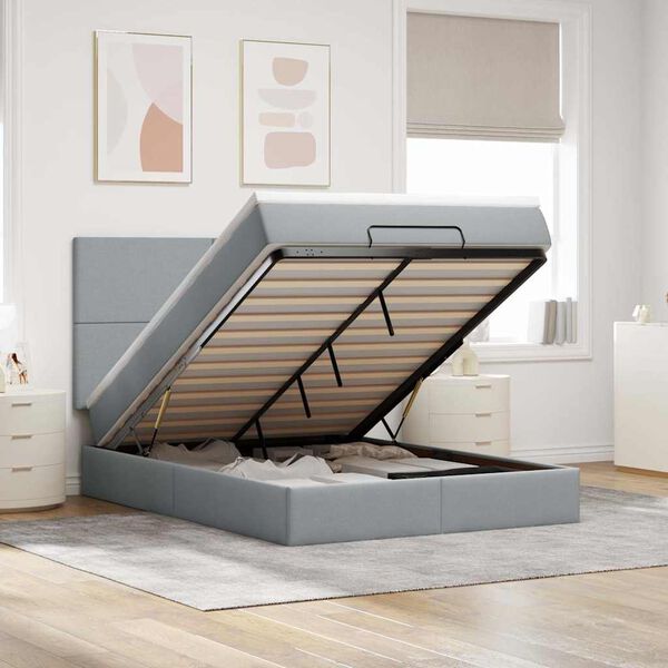VidaXL Cadre de lit ottoman et matelas gris clair 140x190 cm tissu