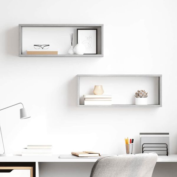 vidaXL &Eacute;tag&egrave;res murales cube 2 pcs Gris b&eacute;ton Bois d&rsquo;ing&eacute;nierie