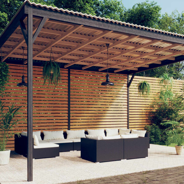 vidaXL Salon de jardin 9 pcs avec coussins Noir R&eacute;sine tress&eacute;e