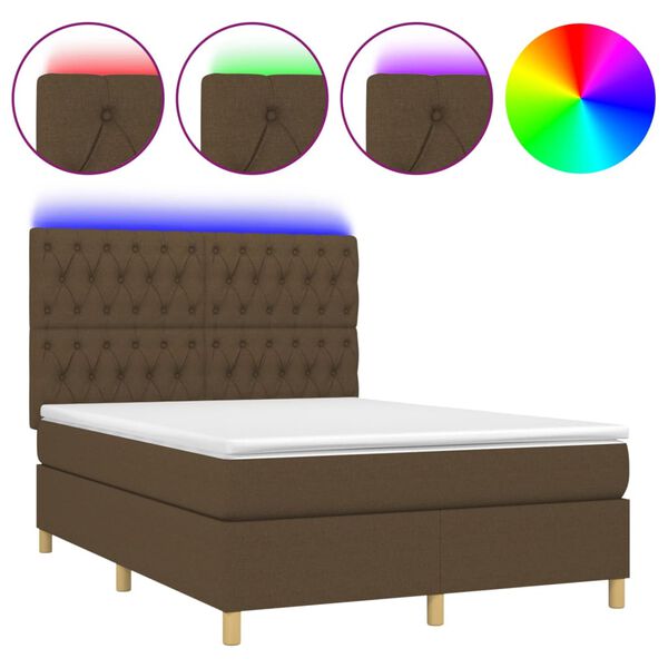 vidaXL Sommier &agrave; lattes de lit matelas et LED Marron fonc&eacute; 140x190 cm