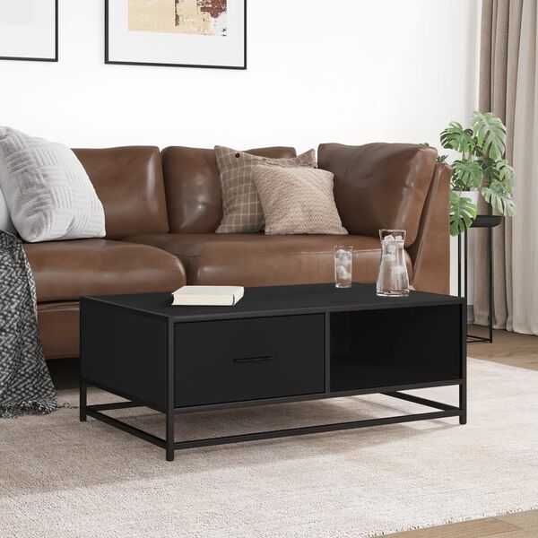 vidaXL Table basse noir 90x57x35 cm bois d'ing&eacute;nierie et m&eacute;tal
