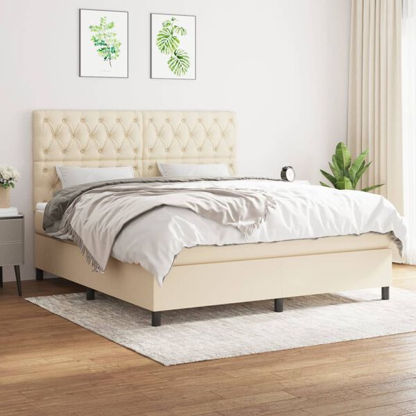 vidaXL Sommier &agrave; lattes de lit avec matelas Cr&egrave;me 160x200 cm Tissu