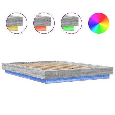 vidaXL Cadre de lit et lumières LED sans matelas sonoma gris 140x190cm