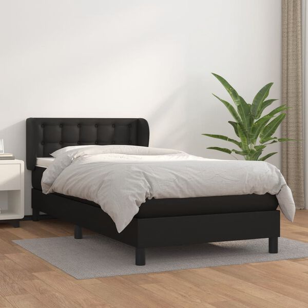 vidaXL Sommier &agrave; lattes de lit avec matelas Noir 80x200cm Similicuir