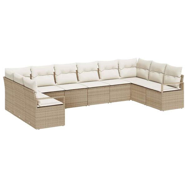 vidaXL Ensemble de canap&eacute; de jardin 10 pcs Beige et blanc polyrotin