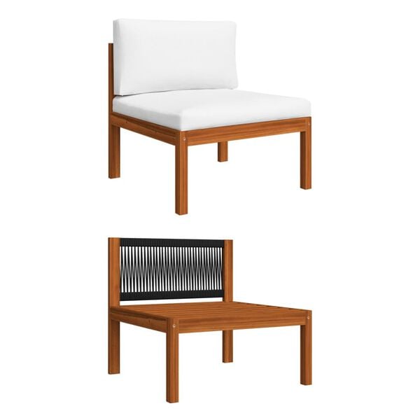 vidaXL Salon de jardin 5 pi&egrave;ces avec coussins, bois d'acacia cr&egrave;me et corde