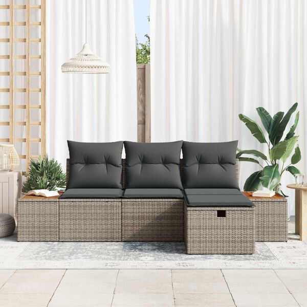 vidaXL Ensemble de canap&eacute; de jardin avec coussin 4 pcs Gris Poly rotin