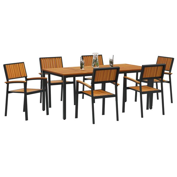 vidaXL Ensemble de salle à manger pour jardin 7 pcs Noir