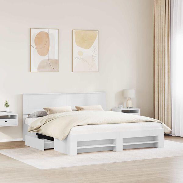 vidaXL Cadre de lit Blanc 200 x 200 cm Bois d'ing&eacute;nierie