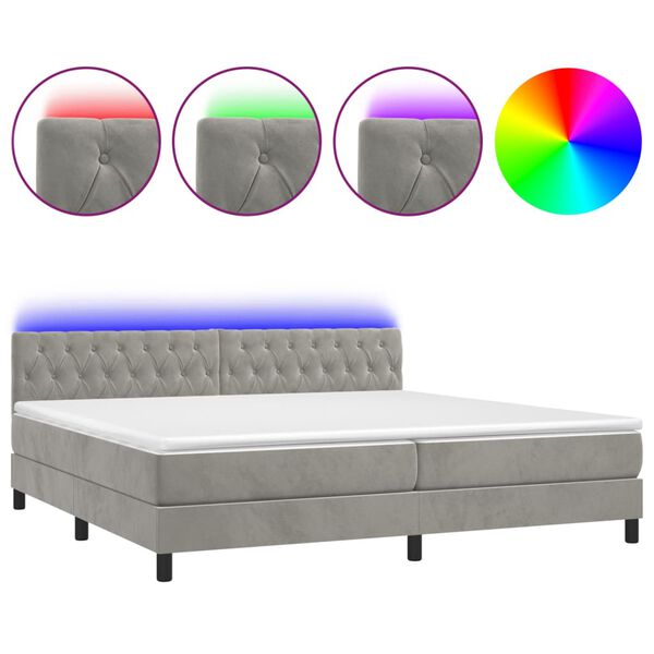 vidaXL Sommier &agrave; lattes de lit avec matelas LED Gris clair 200x200 cm