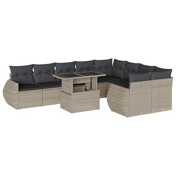 vidaXL Salon de jardin avec coussins 10 pcs gris clair r&eacute;sine tress&eacute;e