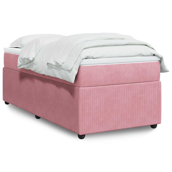 vidaXL Sommier &agrave; lattes de lit avec matelas Rose 100x200 cm Velours