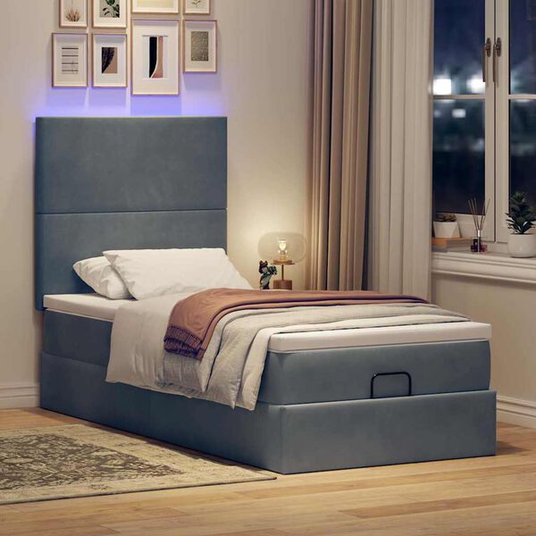 vidaXL Cadre de lit ottoman et matelas gris foncé 90x200 cm velours