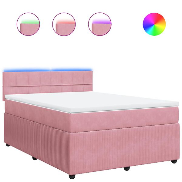 vidaXL Sommier &agrave; lattes de lit avec matelas Rose 140x200 cm Velours