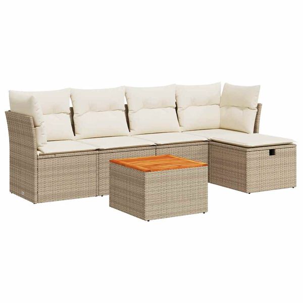 vidaXL Salon de jardin avec coussins 6 pcs beige r&eacute;sine tress&eacute;e