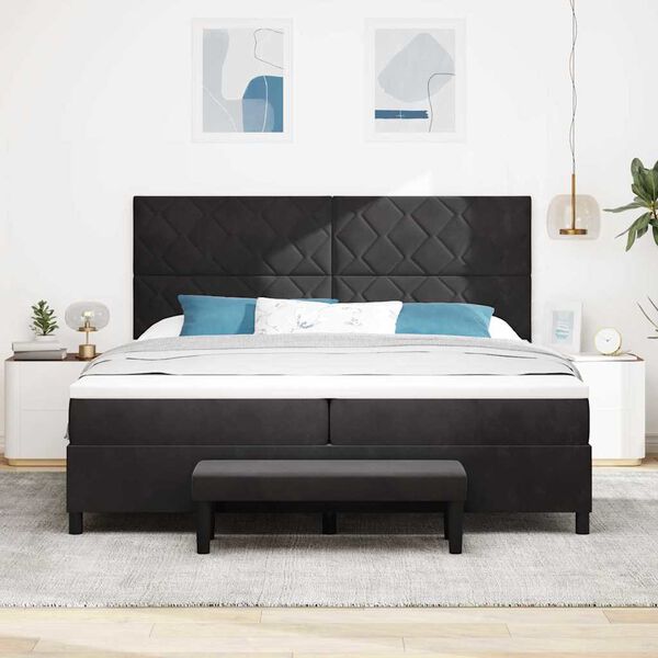 vidaXL Lit &agrave; ressorts avec matelas Noir 200 x 200 cm Velours
