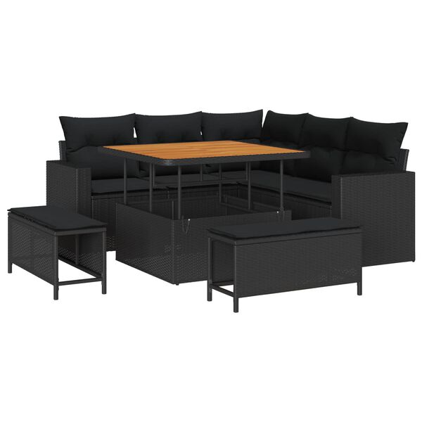 vidaXL Ensemble de canap&eacute; de jardin 8 pcs Noir polyrotin
