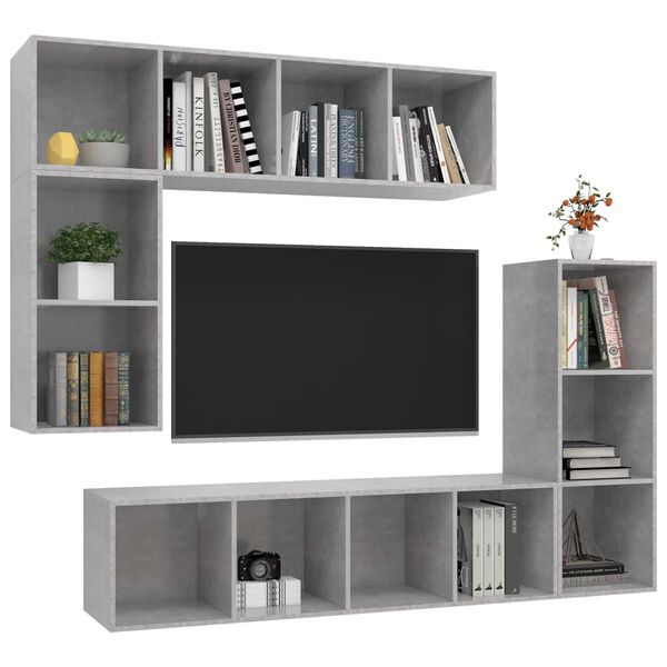 vidaXL Ensemble de meubles TV 4 pcs Gris b&eacute;ton Bois d'ing&eacute;nierie