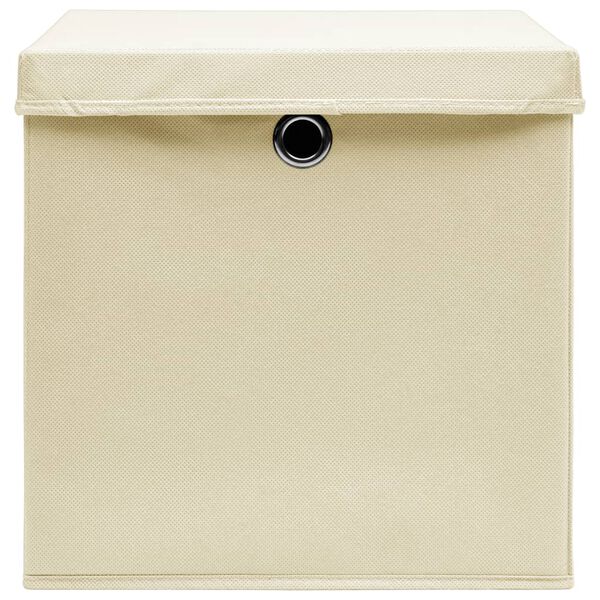 vidaXL Bo&icirc;tes de rangement &agrave; couvercles 10 pcs Cr&egrave;me 32x32x32 cm Tissu
