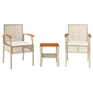 vidaXL Ensemble de bistro 3 pcs coussins beige r&eacute;sine tress&eacute;e acacia