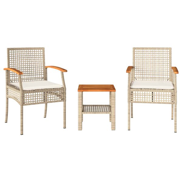 vidaXL Ensemble de bistro 3 pcs coussins beige r&eacute;sine tress&eacute;e acacia