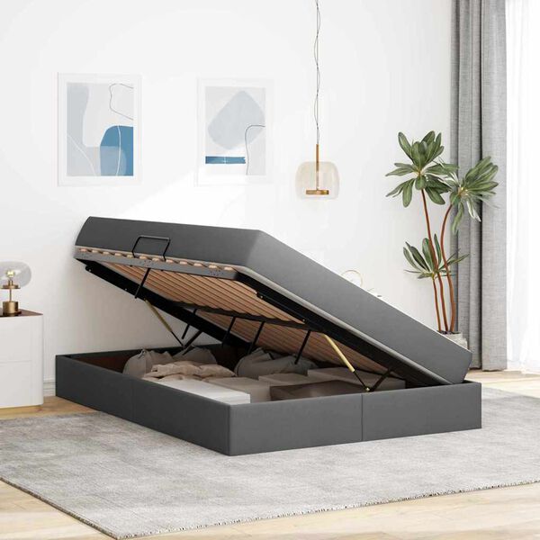 vidaXL Lit avec rangement et matelas Gris fonc&eacute; 140 x 200 cm Polyester