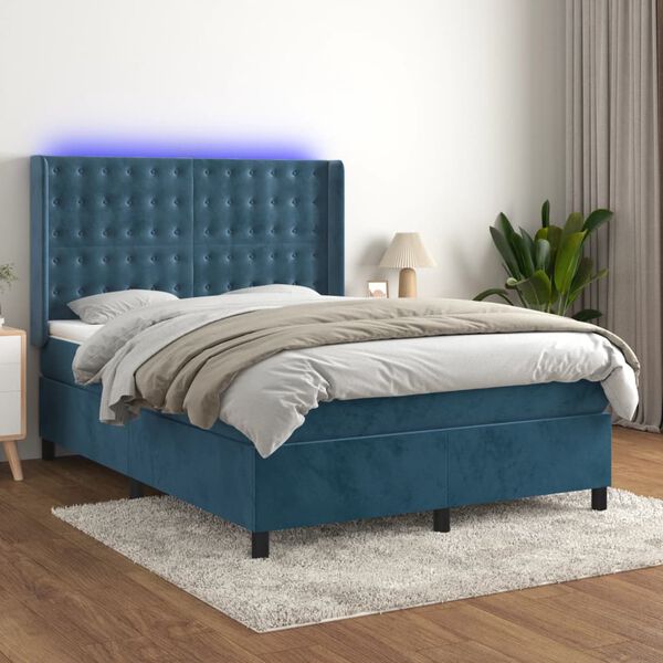 vidaXL Sommier &agrave; lattes de lit matelas et LED Bleu fonc&eacute; 140x200 cm