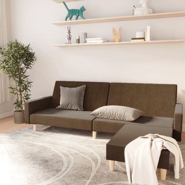 vidaXL Canap&eacute;-lit &agrave; 2 places avec repose-pied Marron Tissu
