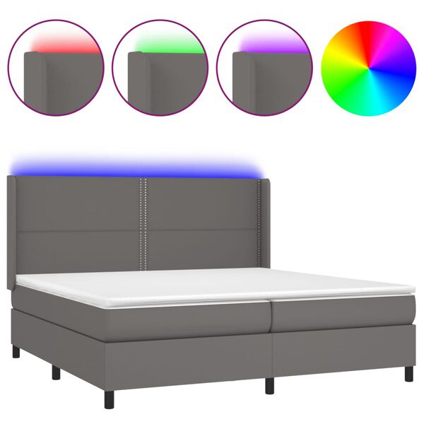 vidaXL Sommier &agrave; lattes de lit matelas LED Gris 200x200 cm Similicuir