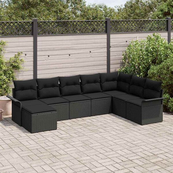vidaXL Ensemble de canap&eacute; de jardin avec coussin 8 pcs Noir polyrotin