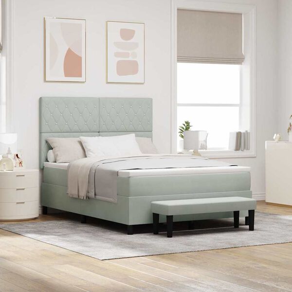 vidaXL Lit &agrave; ressorts avec matelas Gris clair 140 x 190 cm Velours