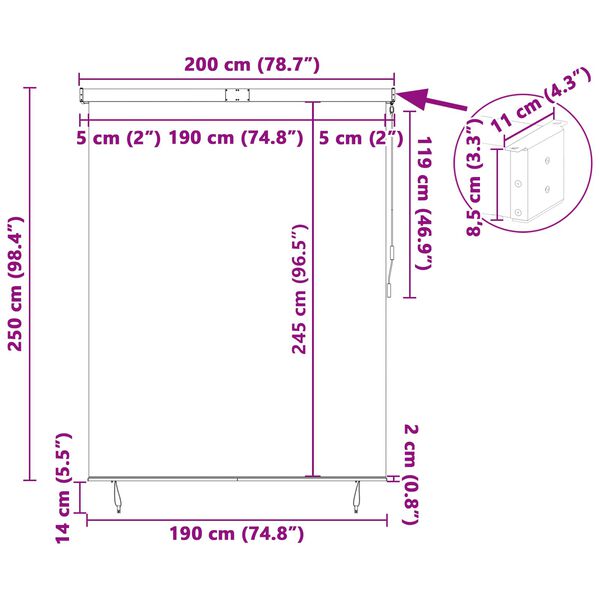 vidaXL Store enrouleur Ray&eacute; Cr&egrave;me 200 x 250 cm Tissu et Aluminium