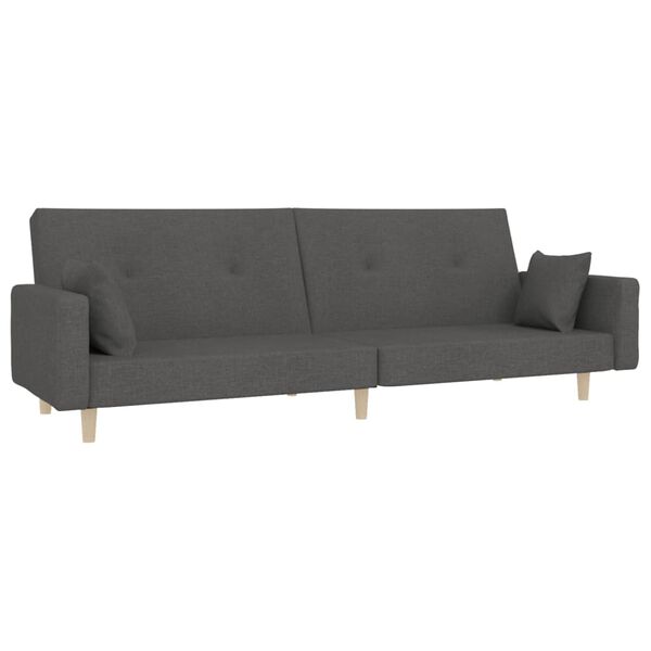 vidaXL Canap&eacute;-lit &agrave; 2 places avec repose-pied Gris fonc&eacute; Tissu