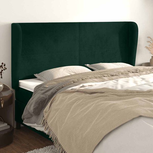 vidaXL T&ecirc;te de lit avec oreilles Vert fonc&eacute; 203x23x118/128 cm Velours