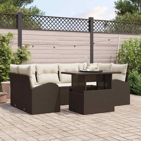 vidaXL Ensemble de canap&eacute; de jardin 7 pcs Marron Poly Rattan