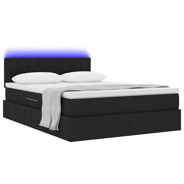 vidaXL Lit avec rangement et LED Noir 140 x 190 cm Polyester