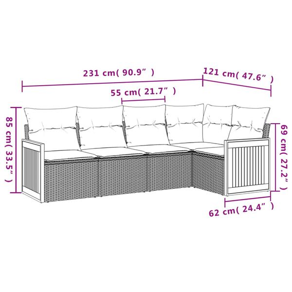 vidaXL Salon de jardin 5 pcs avec coussins noir r&eacute;sine tress&eacute;e