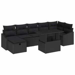 vidaXL Ensemble de canap&eacute; de jardin 8 pc Noir polyrotin