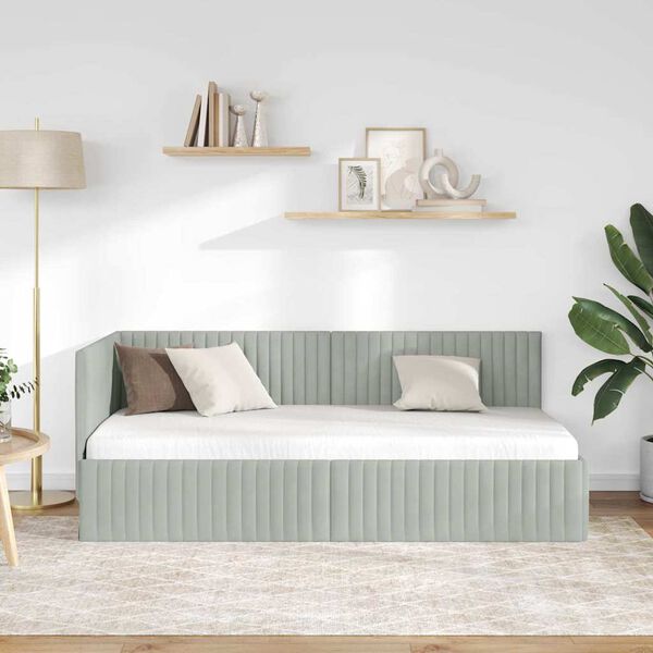 vidaXL Cadre de lit d'angle Gris clair 90 cm x 190 cm Velours